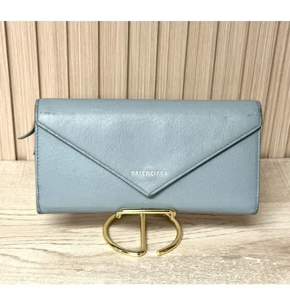 Authentic Balenciaga Envelope Continental Wallet in Light Blue - Picture 1 of 14